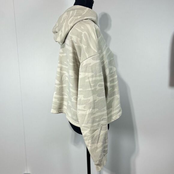 Puma Camo Cropped Hoodie Sweatshirt Sz Large Tan Cream Camouflage Khaki - Picture 5 of 16